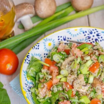 Quinoa Salat mit Pilzen und Spinat