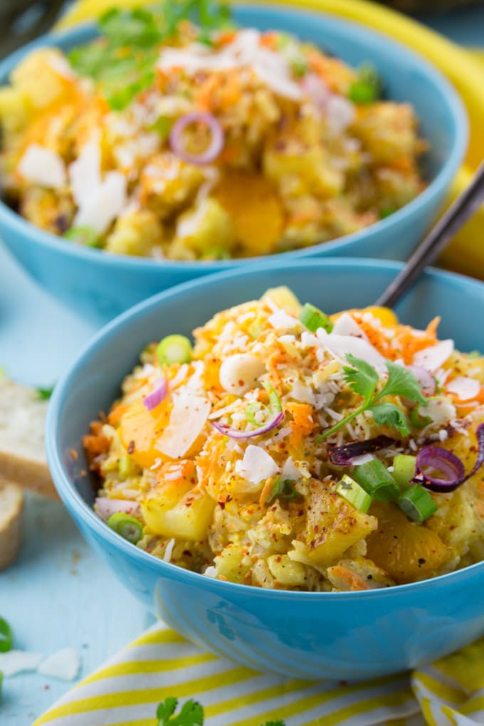 Curry Reissalat mit gegrillter Ananas 