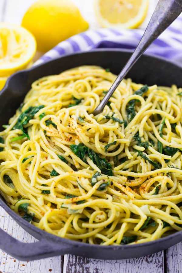 Zitronenspaghetti mit Spinat | Vegan Heaven