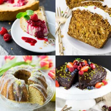 Veganer Kuchen - vier Fotos von veganem Kuchen in einer Collage