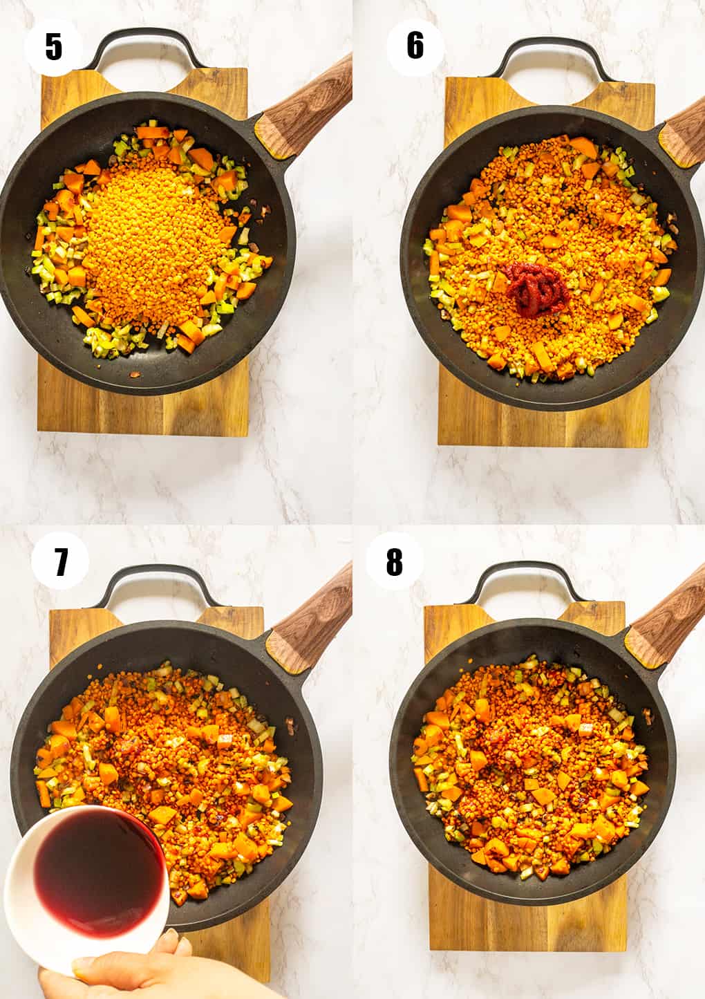 eine Collage aus vier Fotos, die zeigen wie das Rezept zubereitet wird
