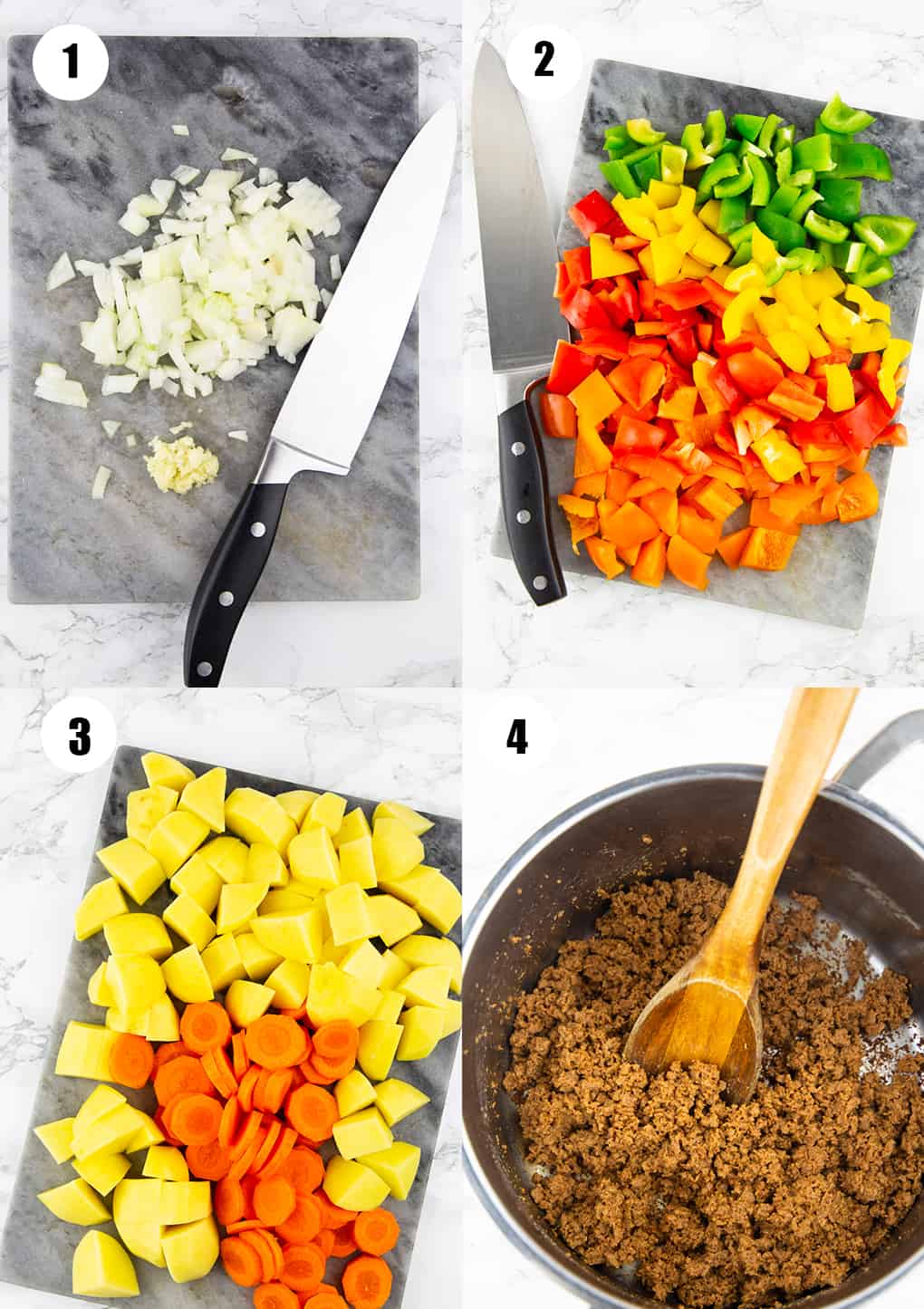eine Collage aus vier Fotos, die die Zubereitung dieses Rezepts zeigen 