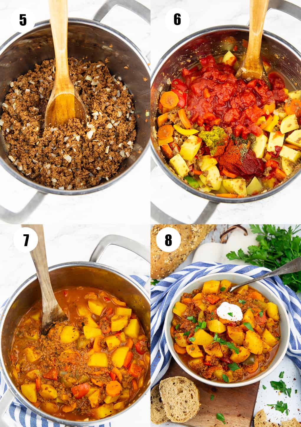 eine Collage aus vier Fotos, die die Zubereitung dieses Rezepts zeigen 