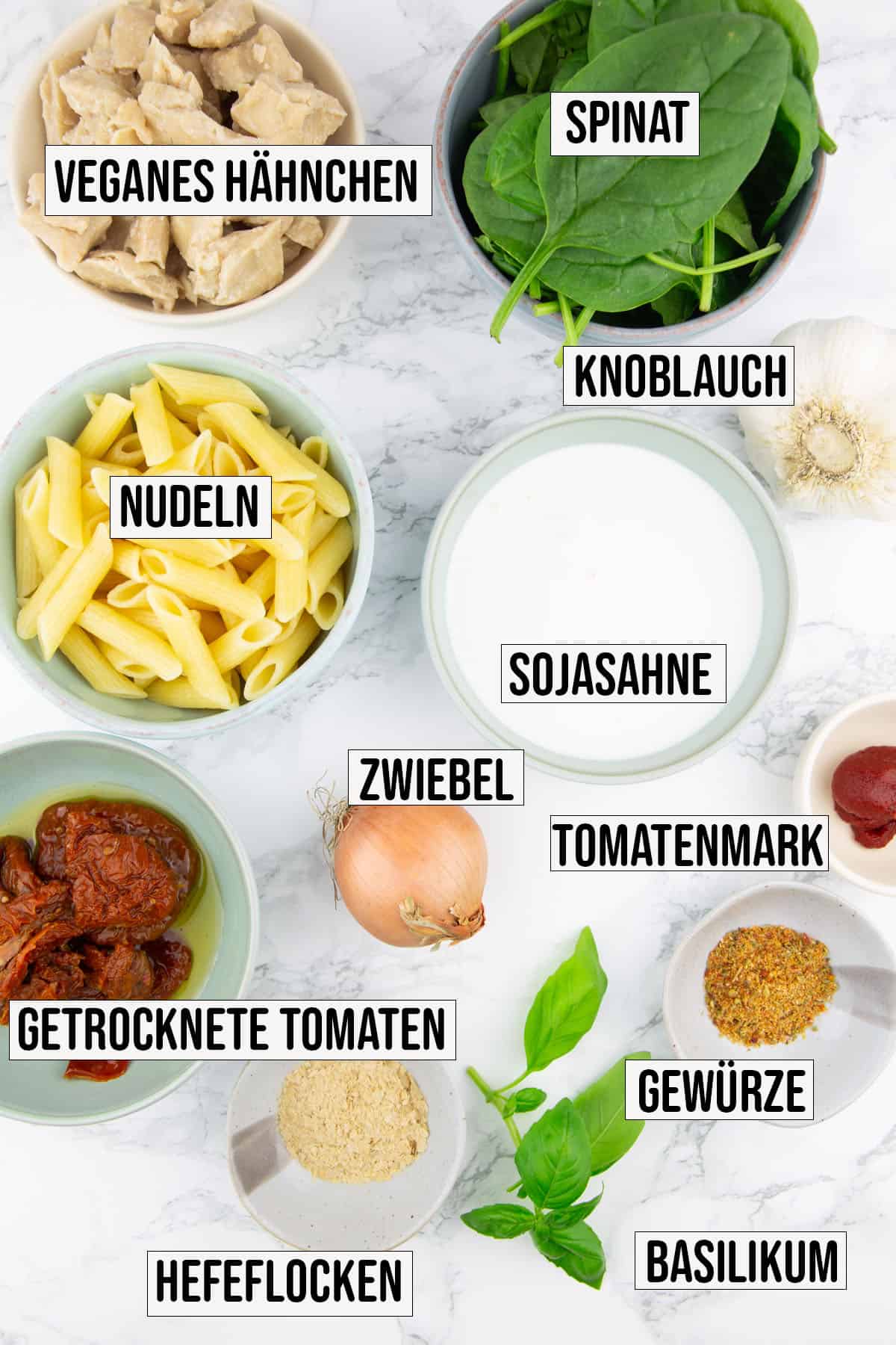 ein Bild mit den Zutaten, die man für dieses Rezept benötigt